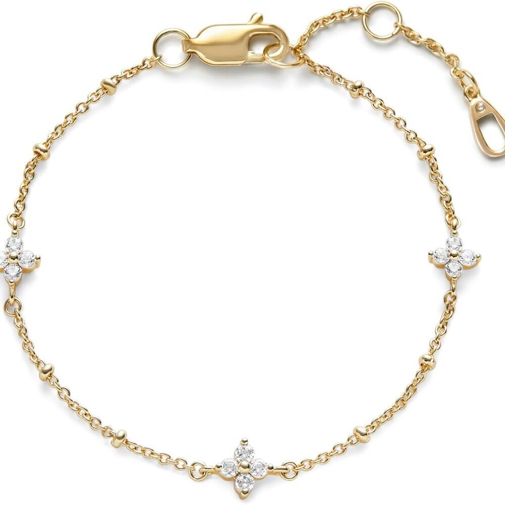 Gold Bracelets for Women - 14K Gold Plated Dainty Chain w/Pearl, Heart & Flower,